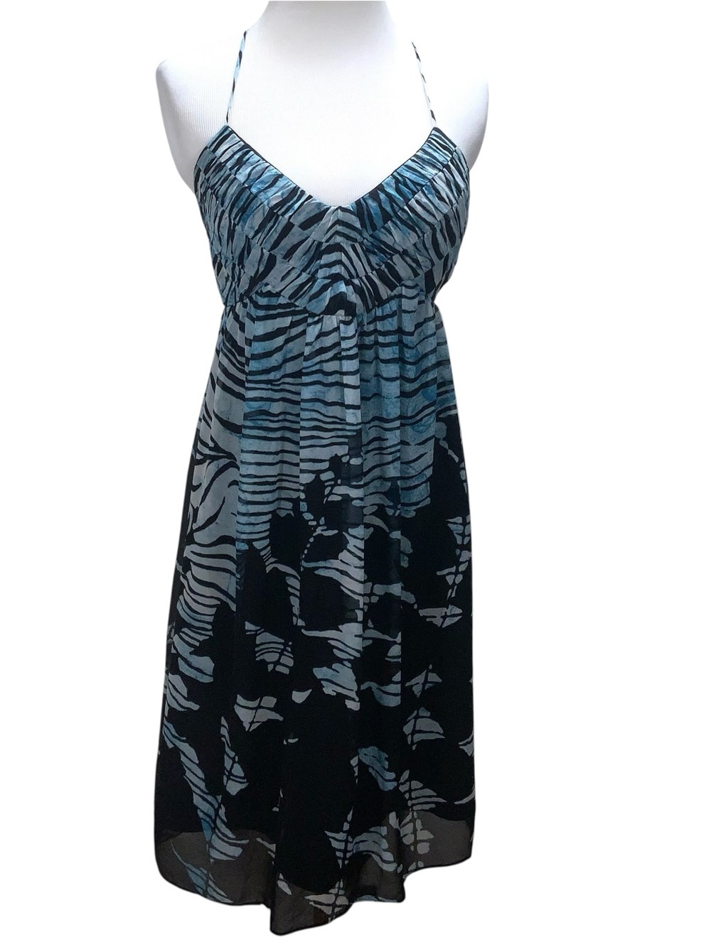 Vintage BCBG Paris Silk Dress Blue Structured Halter Size S Sleeveless Lined